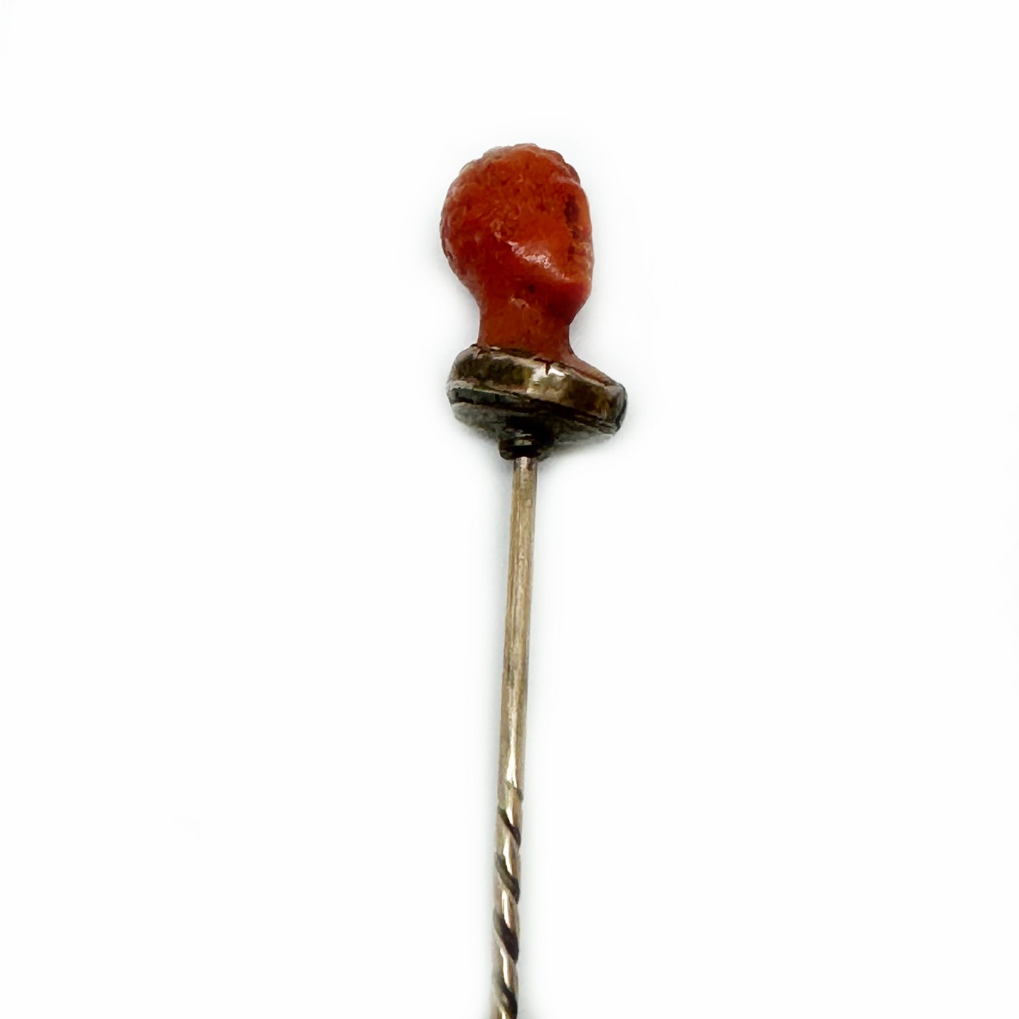 Carved Coral Head Stick Pin, Antique Victorian 9k Gold Collar, Roman Style Bust