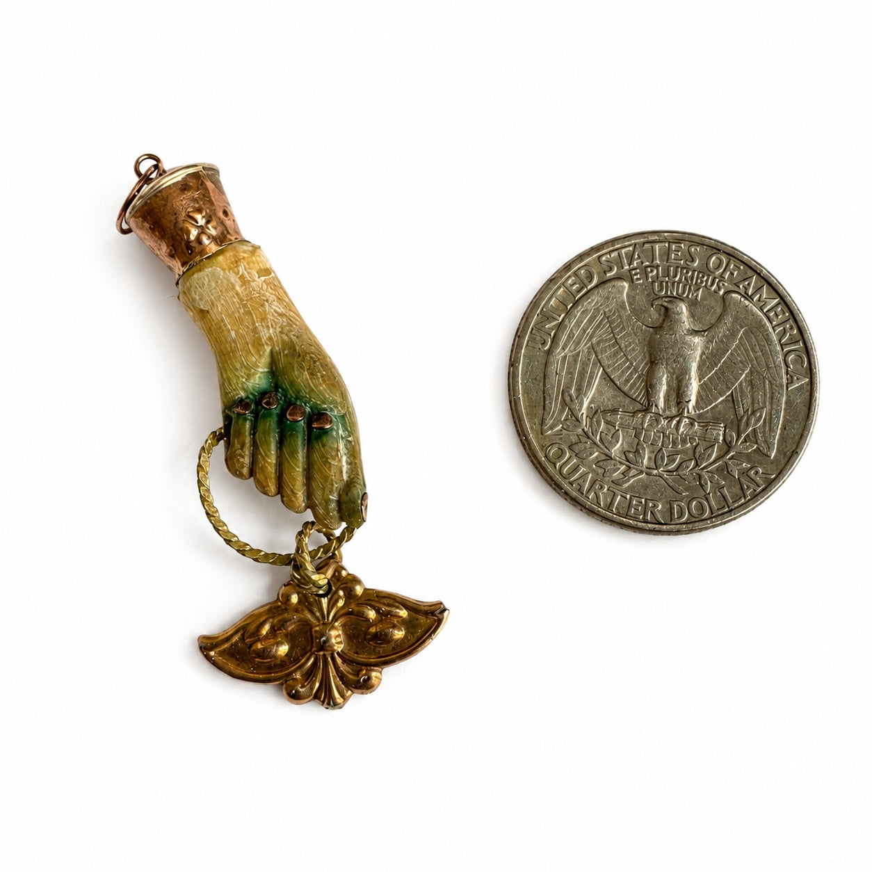 Antique Bone Figa Hand Pendant, Victorian Mano Fico Charm, Ex Voto Eye Charm, Folk Amulet, Evil Eye Protection, Lucky Talisman