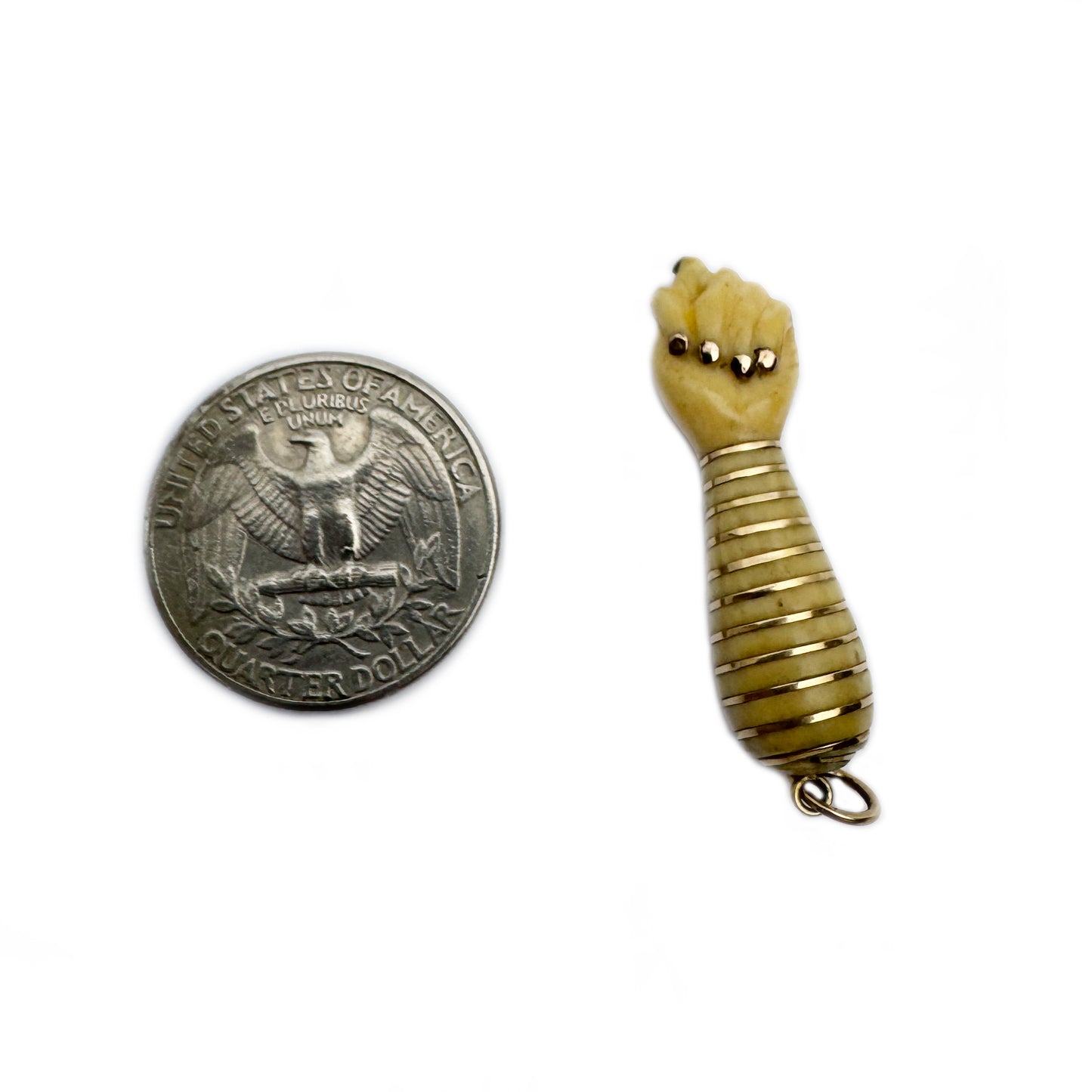 Antique Victorian 18k Gold Bone Figa Charm, Mano Fico Lucky Talisman Pendant