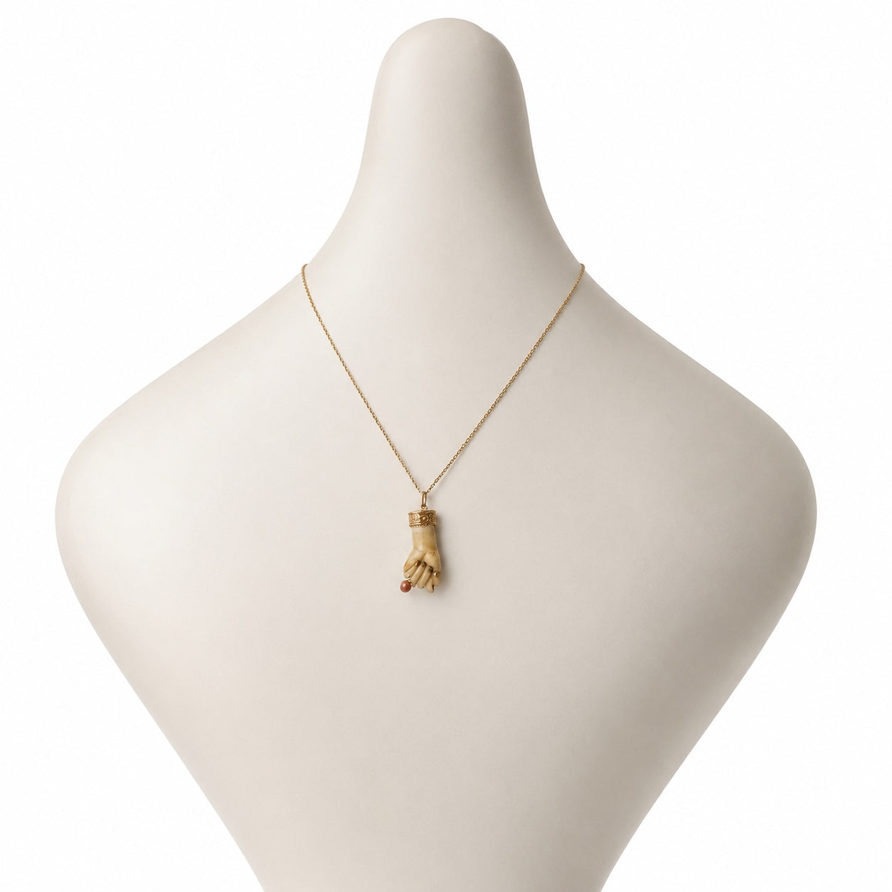 Antique Victorian Bone Figa Hand Pendant, 14k Gold & Coral Mano Fico Amulet, Lucky Talisman, Evil Eye Protection, Figa Charm