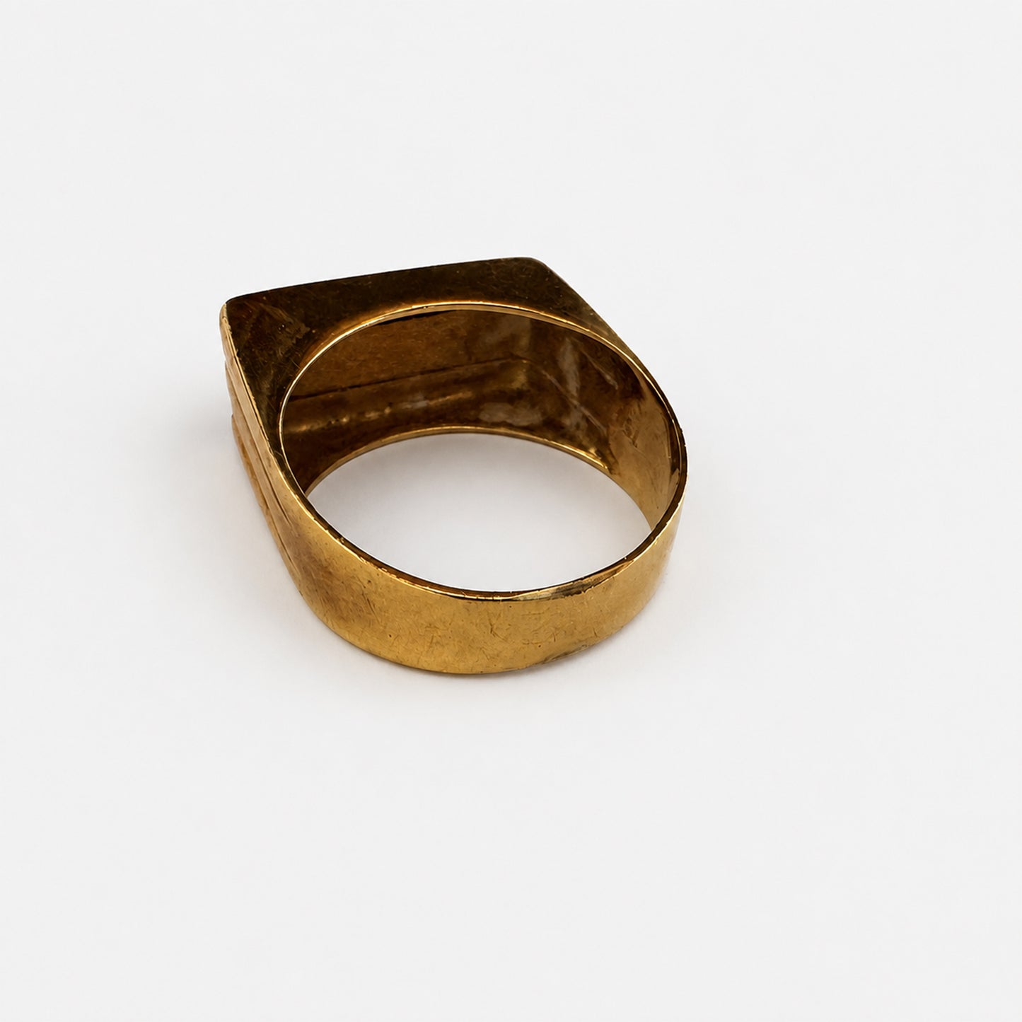 Vintage 18K Gold Geometric Modernist Ring, Unisex Stepped Statement Design, 18 ct Gold Tank Ring, Size 6