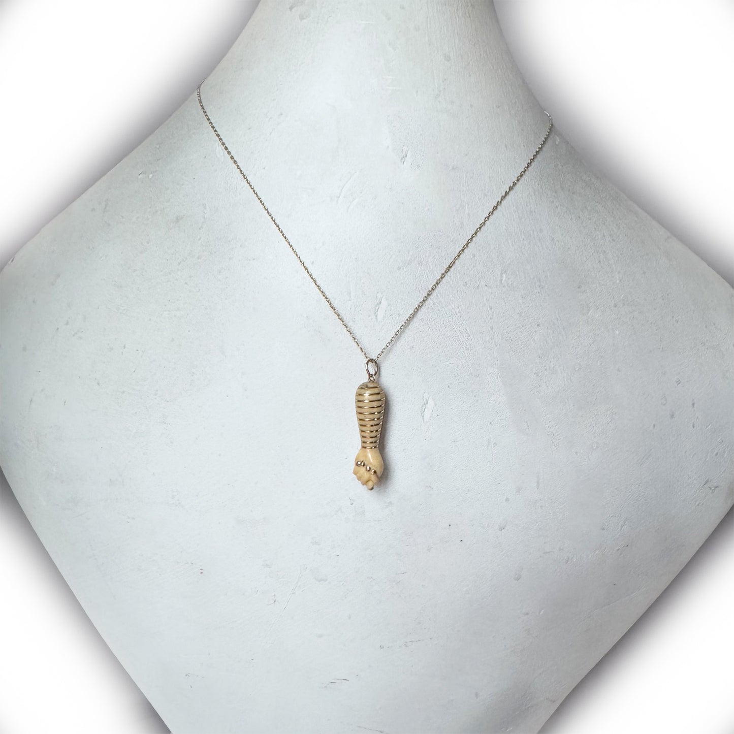 Antique Victorian 18k Gold Bone Figa Charm, Mano Fico Lucky Talisman Pendant