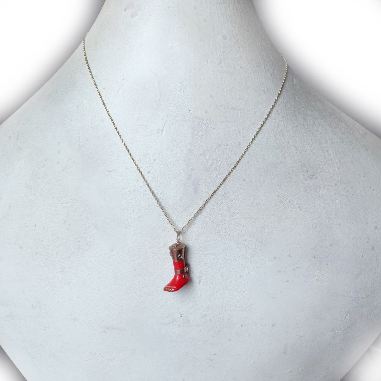 Antique 9k Rose Gold Red - Orange Bakelite Leg Pendant: 1940s 9 ct Gold Ex Voto Charm