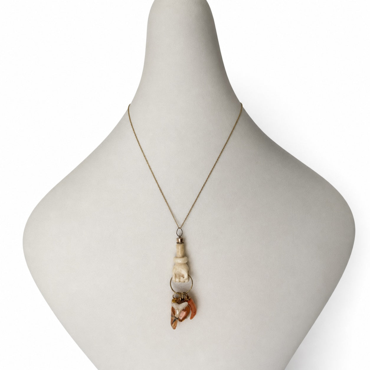 Vintage Bone Figa Talisman Pendant, Carnelian, Agate Pendant, Fist, Figa Charm, Cowrie Shel, Mano Fico, Amulet