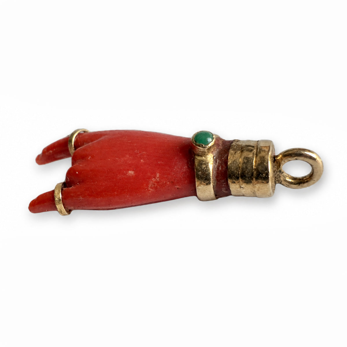 Antique 14k Coral Horned Hand, Natural Mediterranean Coral, Lucky Charm, Victorian, Figa Charm, Sign of Horn, Mano Cornuto, Evil Eye