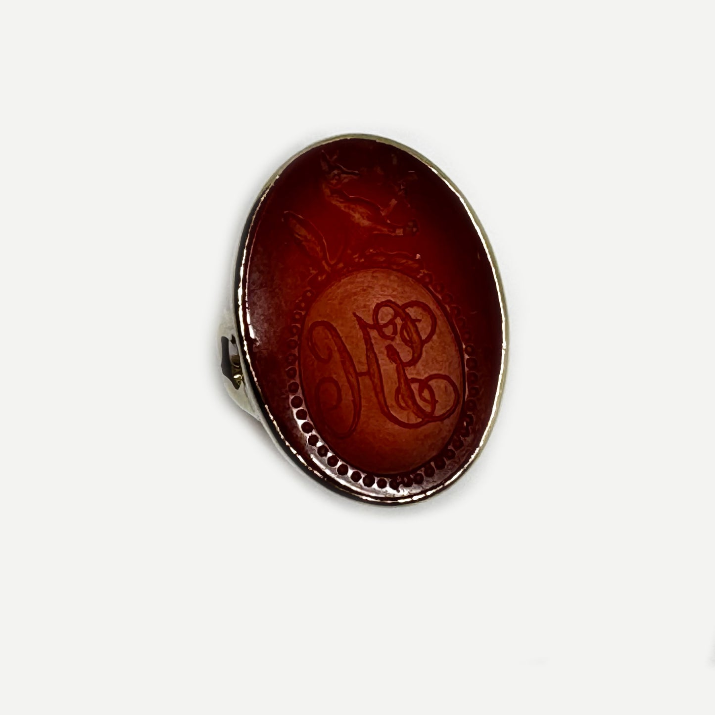 Antique 9k Gold Carnelian Intaglio Ring, Heraldic Coat Of Arms Motto, Edwardian Signet Ring, Family Crest Signet Ring, Seal Ring