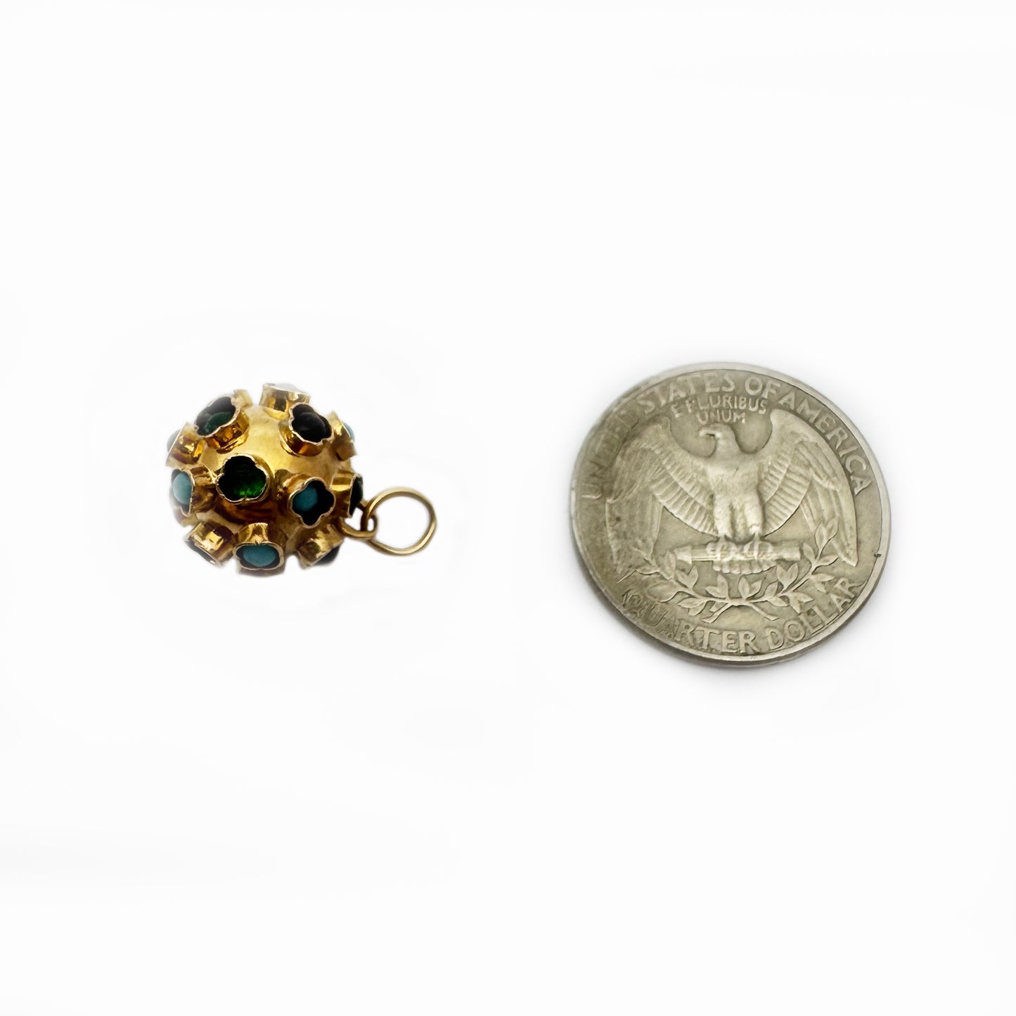 Vintage 19.2k Gold Sputnik Charm Pendant:Turquoise, Pearl & Gemstone Orb, Portuguese Gold