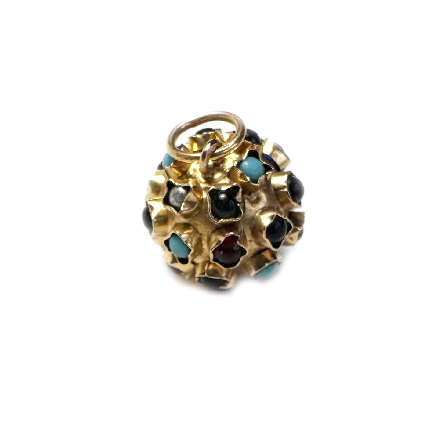 Vintage 18k Gold Sputnik Pendant, 1960s Gemstone Orb Charm, Mid-Century Semi-Precious Cabochon Sphere, Retro Estate Jewellery
