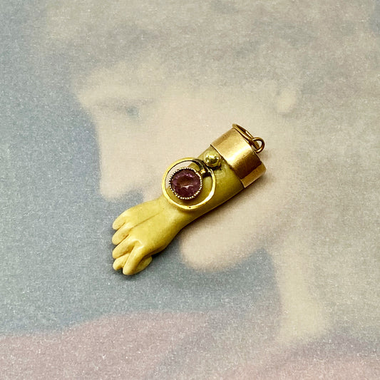 Vintage 14K Gold Resin Bone Tone Figa Charm