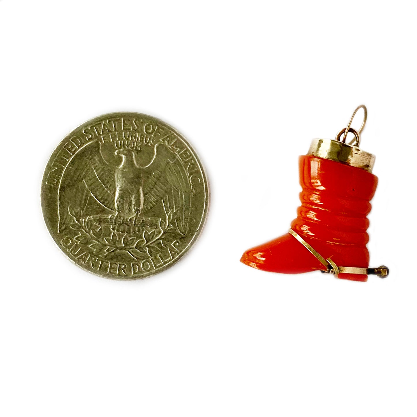 Vintage 9k Gold Red Resin Spur Cowboy Boot Pendant