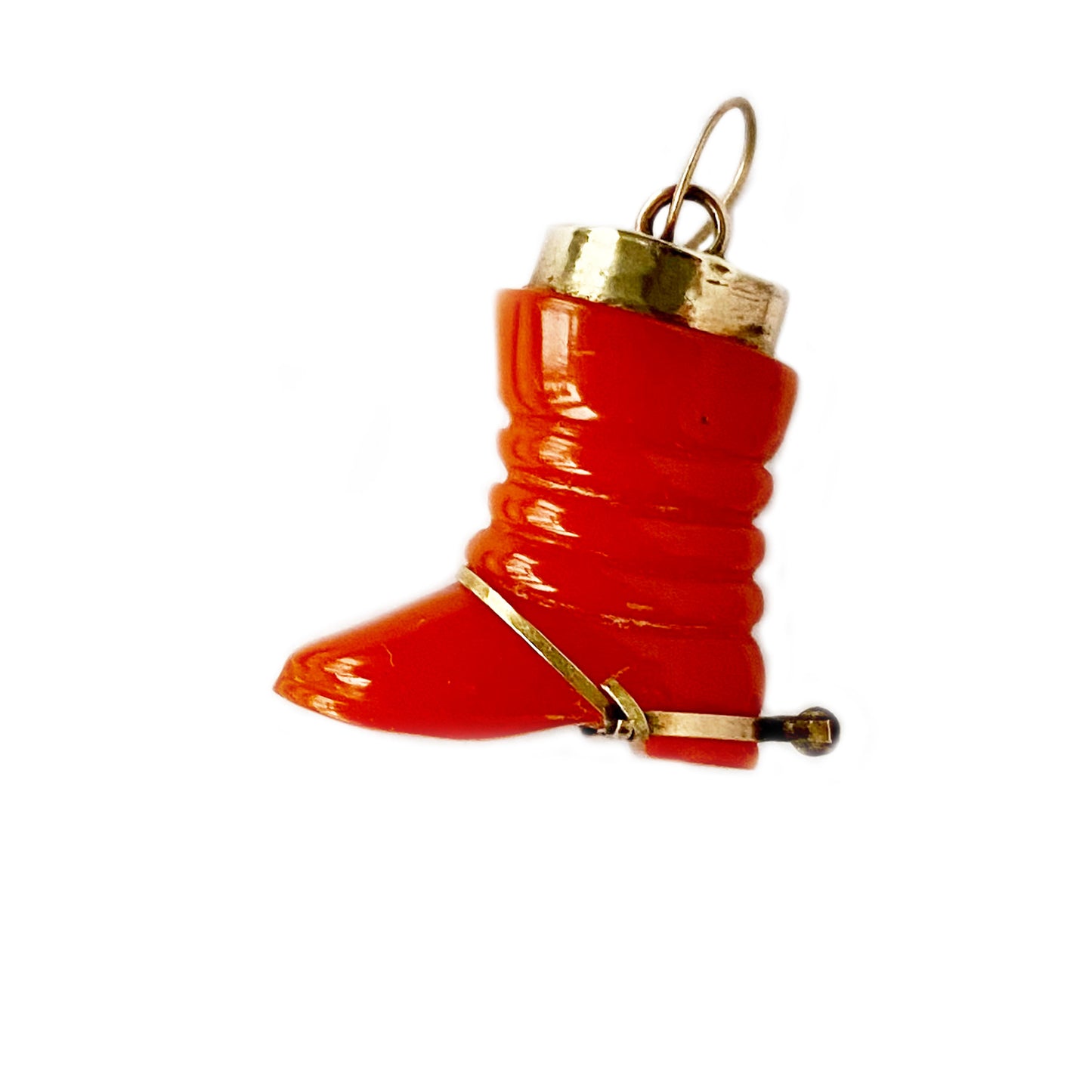 Vintage 9k Gold Red Resin Spur Cowboy Boot Pendant