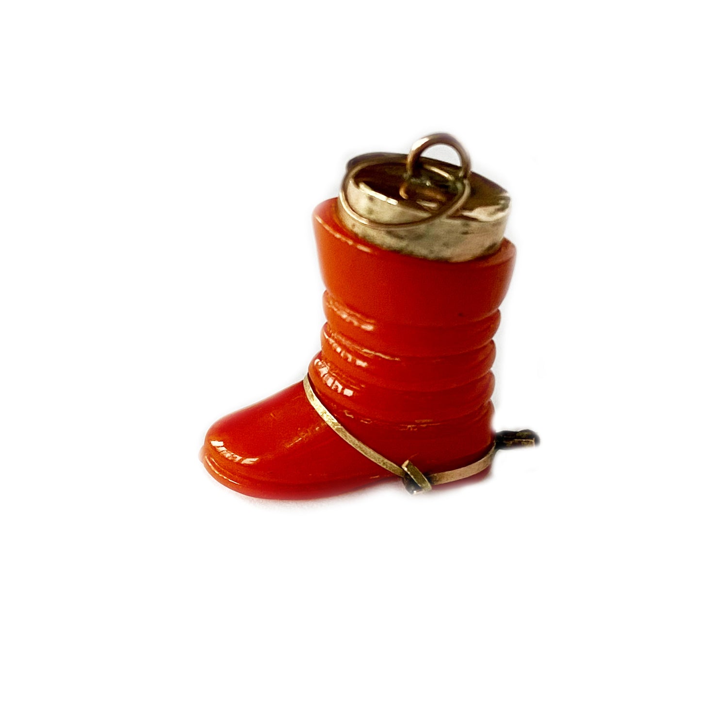 Vintage 9k Gold Red Resin Spur Cowboy Boot Pendant