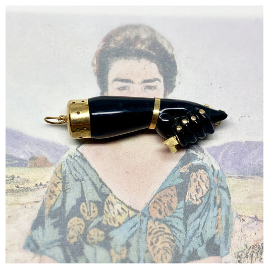 Vintage 14k Gold Black Bakelite Figa Charm