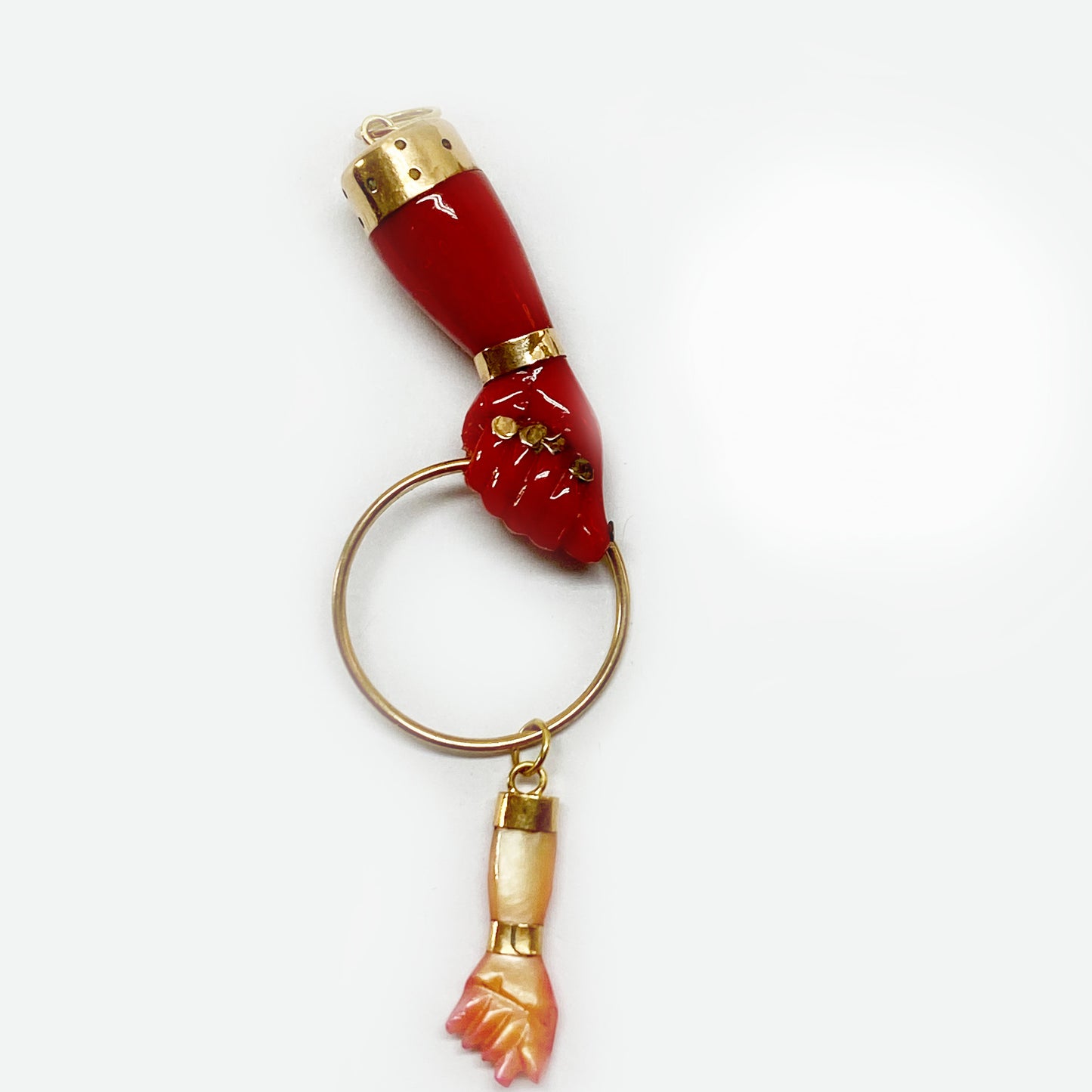 Vintage 14K Gold 1940s Red Resin Figa Charm