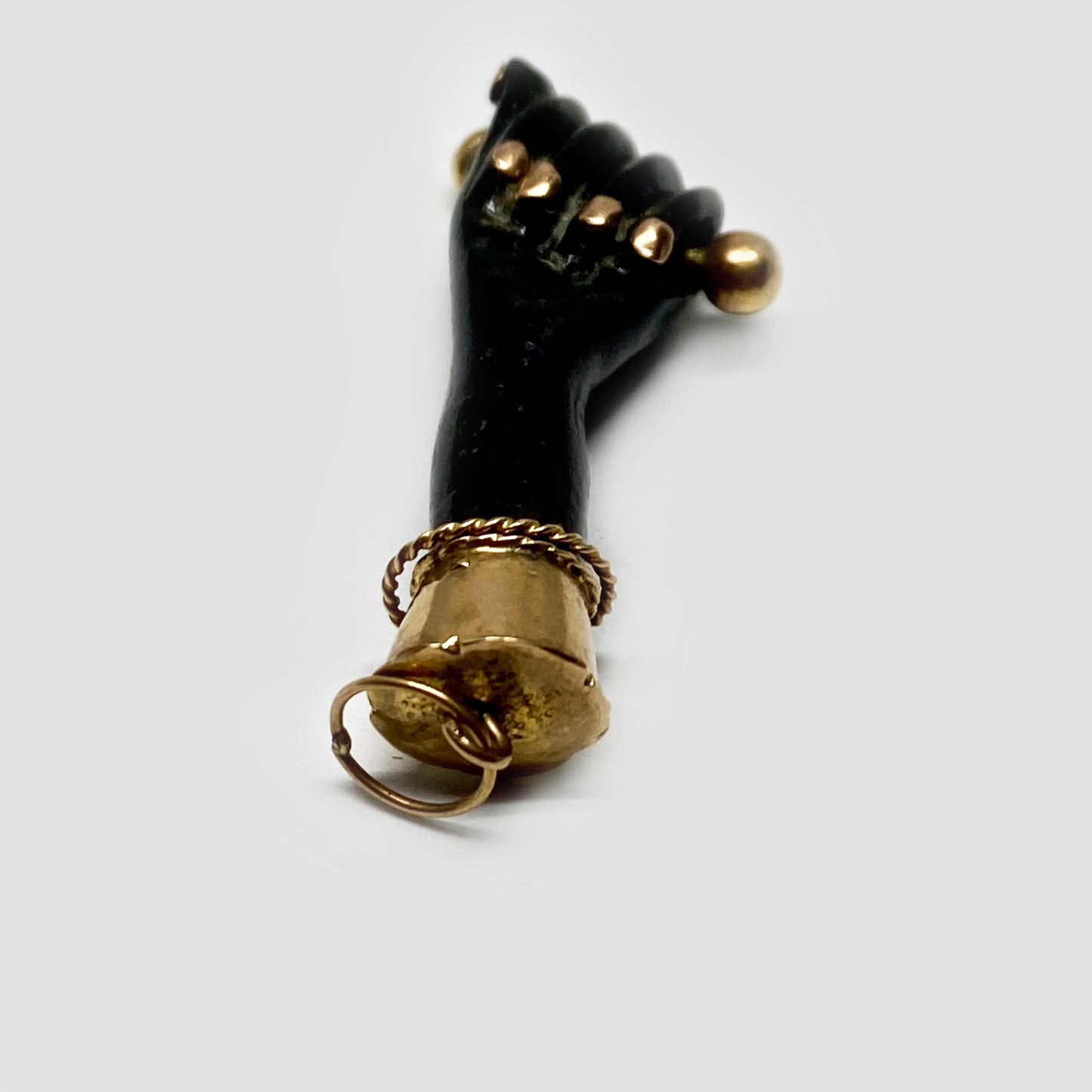 Antique 14K Gold 1940s Black Resin Figa Charm