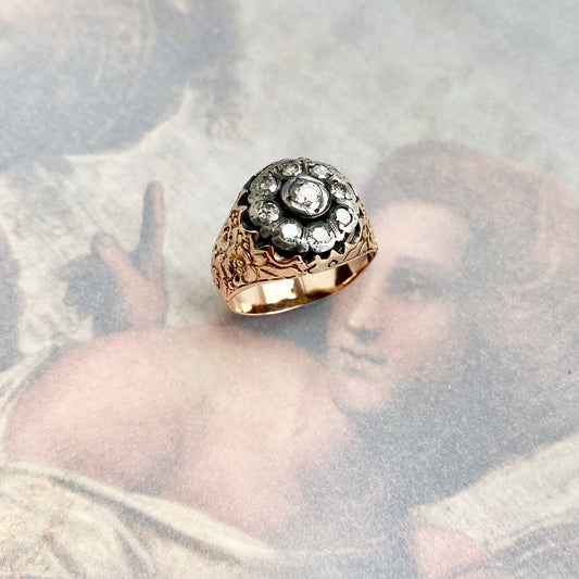 Antique 14k Gold Victorian Cluster Diamond Ring