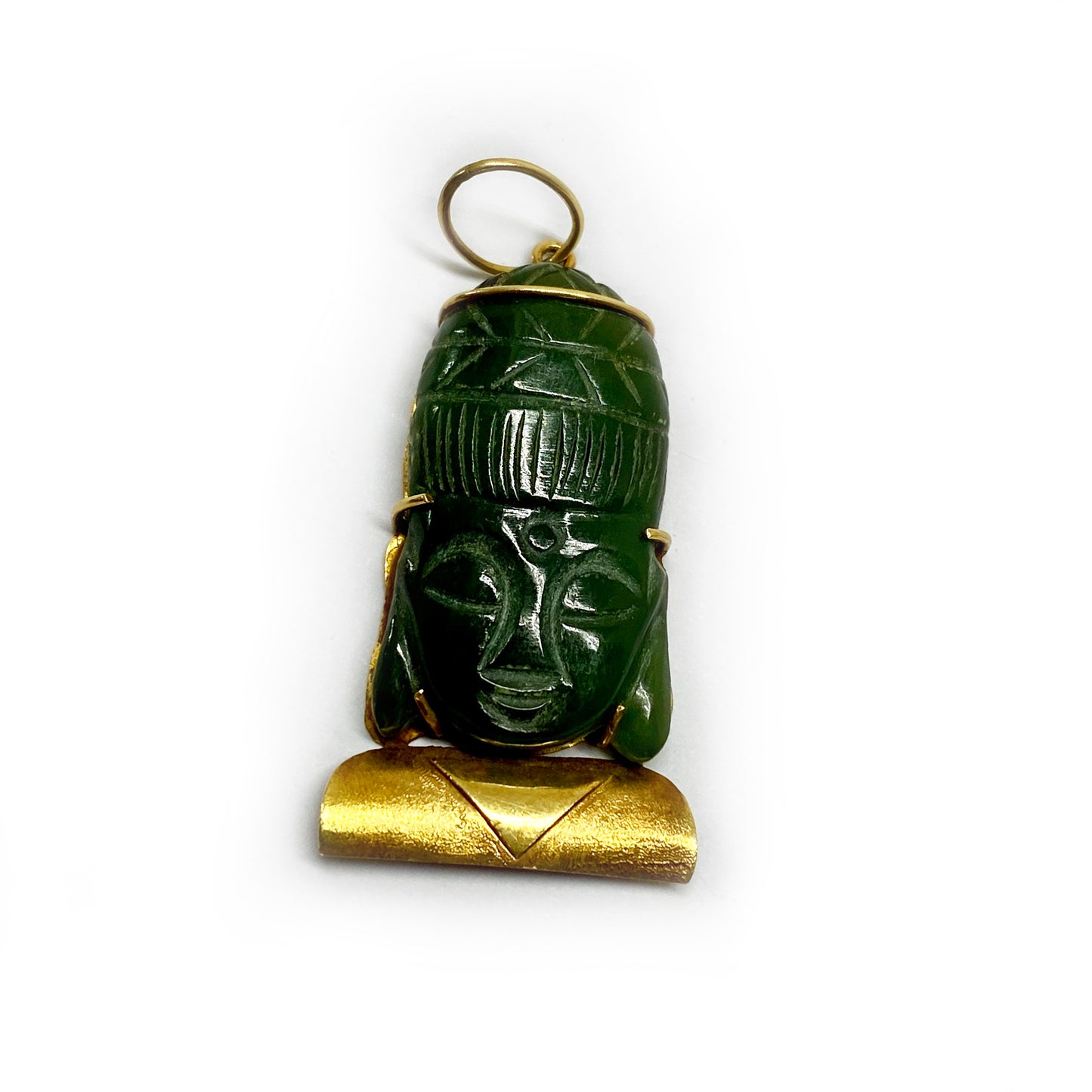 Vintage 18k Gold Jade Nephrite Buddha Face Charm