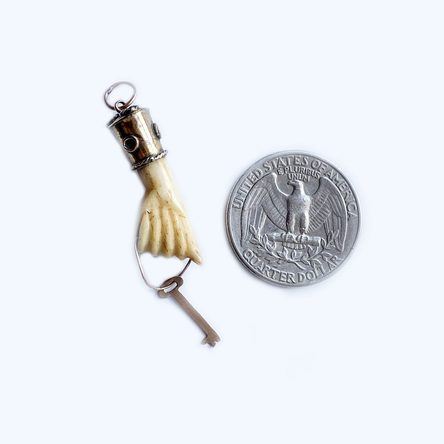 Antique 9k Bone Figa, Victorian Key Hand Figa Charm (1120)