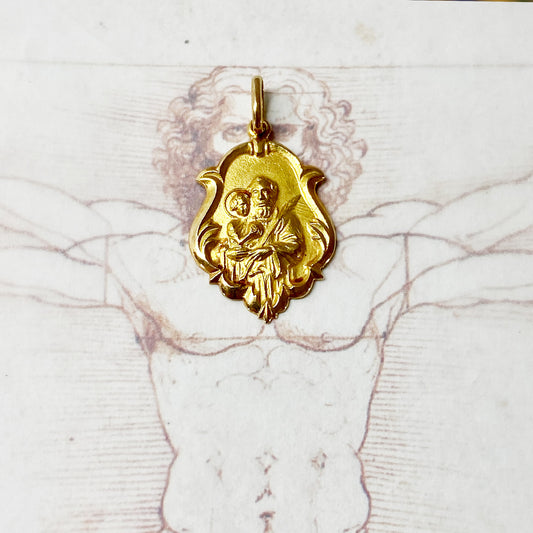 Vintage 18k Gold Religious Saint Joseph Medal - Patron of Social Justice