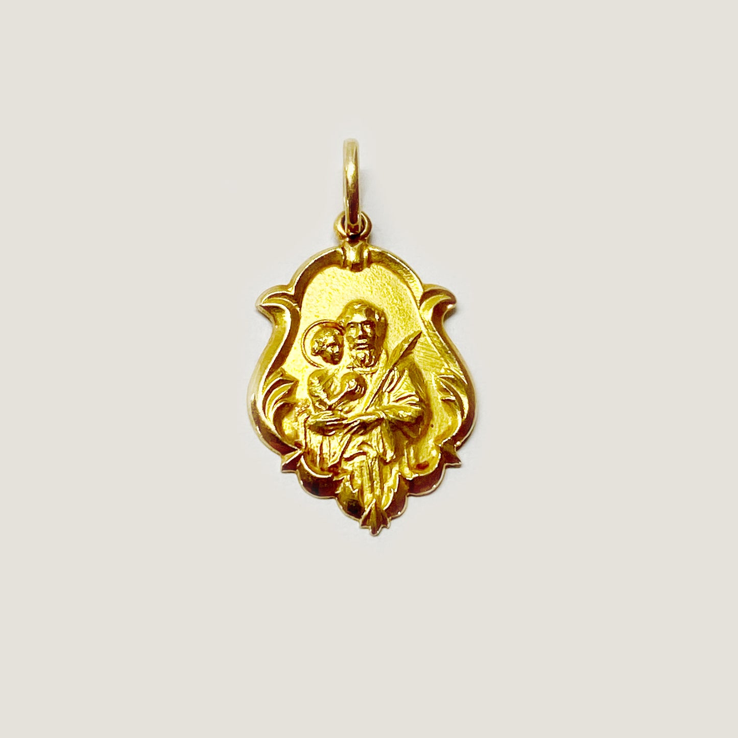 Vintage 18k Gold Religious Saint Joseph Medal - Patron of Social Justice