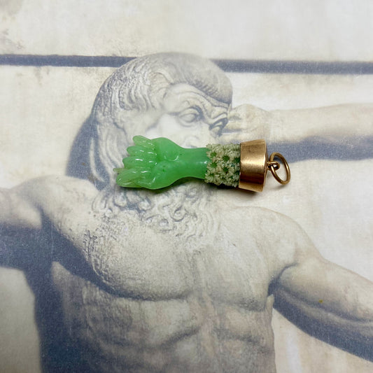 Vintage 14k Gold Green Resin Figa Charm