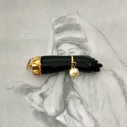 Antique 14k Gold Black Onyx Figa Charm