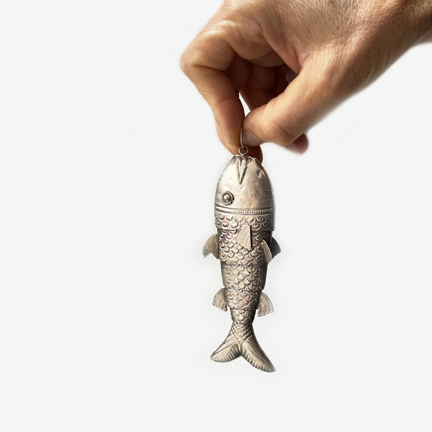 Antique Low Grade Silver Fish, Victorian Articulated Fish Pendant