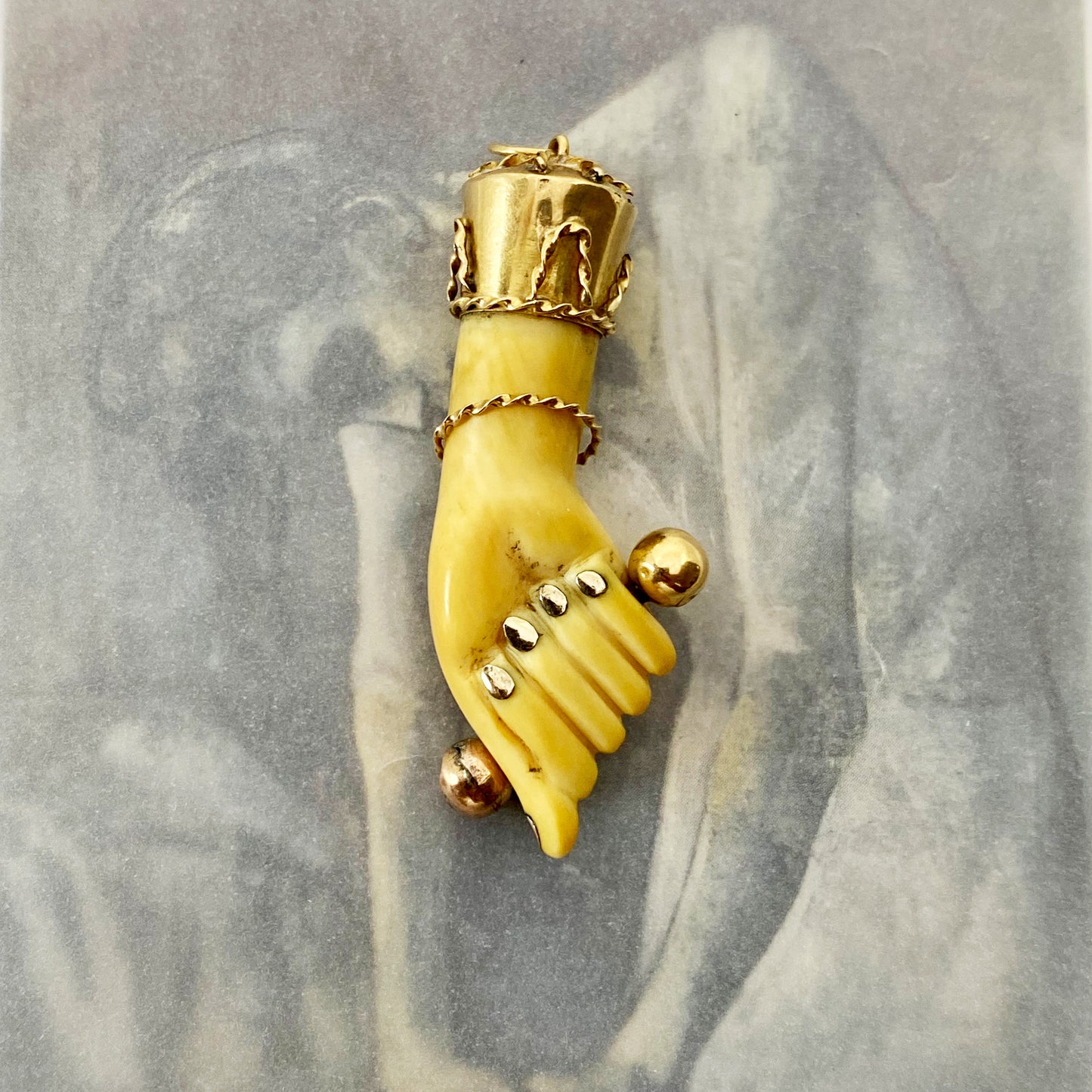 Antique 14K Gold Figa, Victorian Bone, Hand Charm