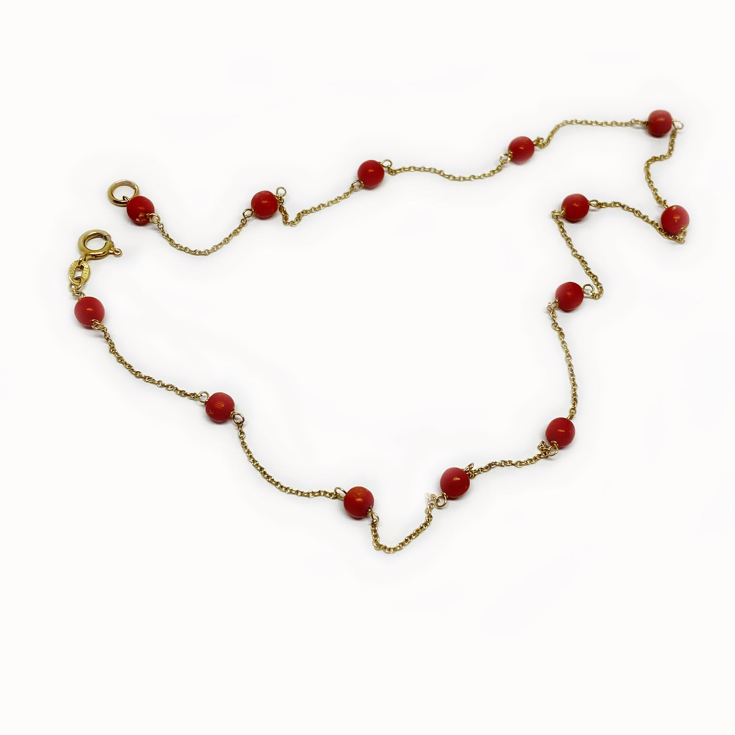 Vintage 18k Gold Coral Beaded Necklace