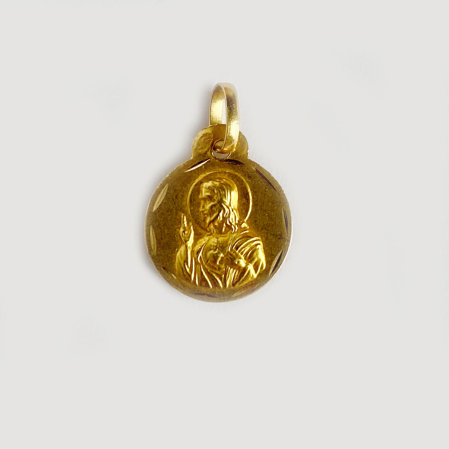Vintage 18k Yellow Gold Religious Medal Pendant,Holy Mary, Jesus Scared Heart
