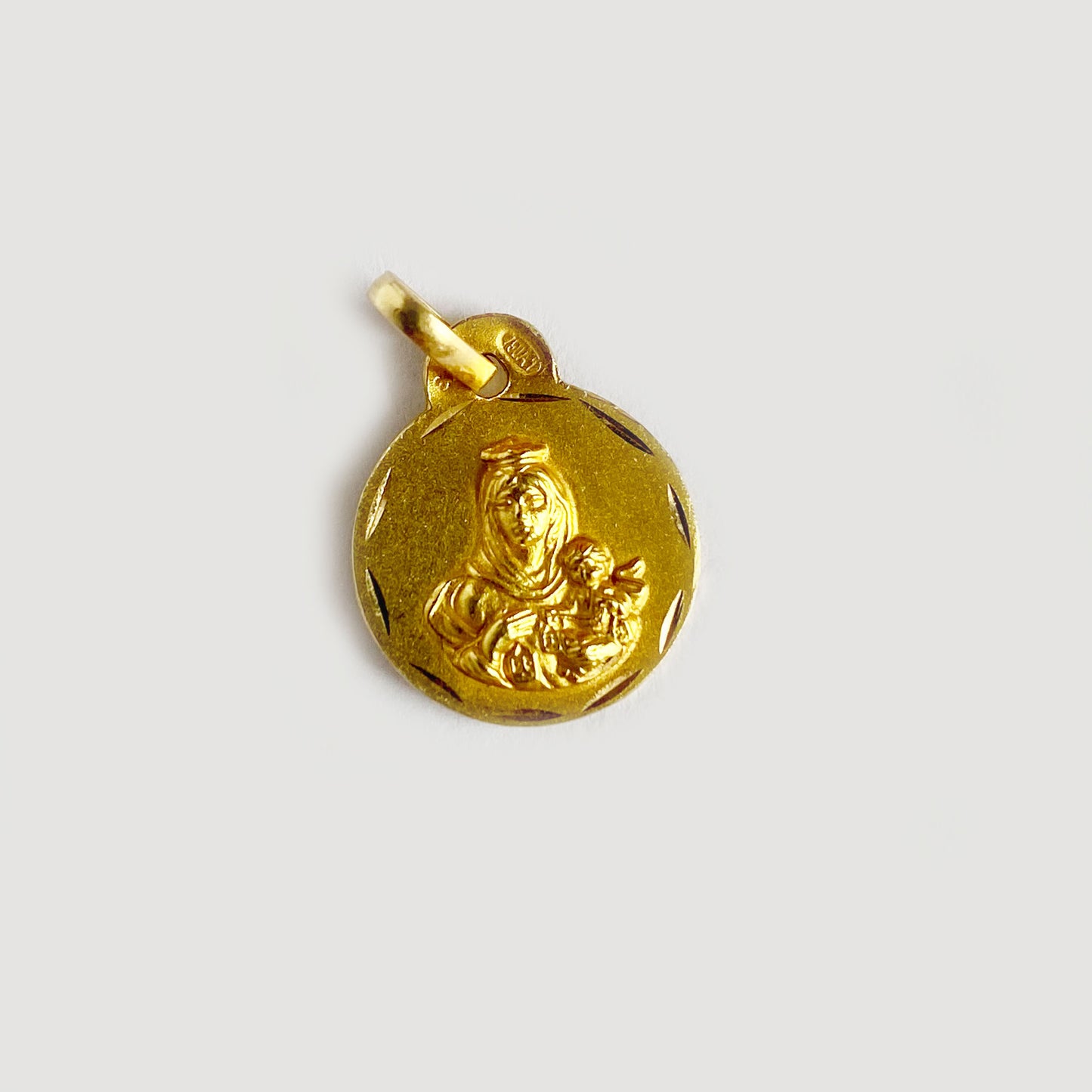 Vintage 18k Yellow Gold Religious Medal Pendant,Holy Mary, Jesus Scared Heart