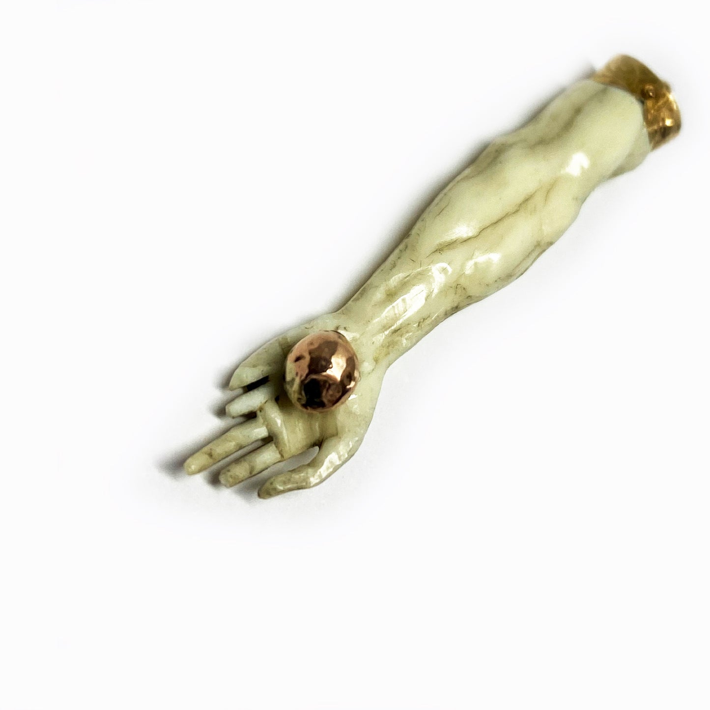 Antique 9K Gold Bone Arm Pendant, Victorian Christ Arm Charm