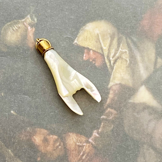 Vintage 9k Gold Mother of Pearl Horned Hand Figa Charm