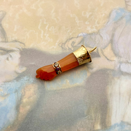 Vintage 14K Carnelian Figa, Natural Stone Hand Amulet, Figa Charm