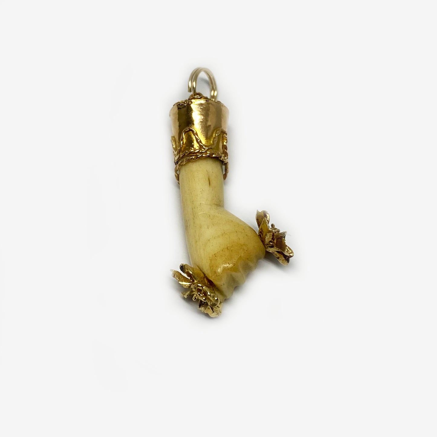 Antique 14K Gold Victorian Bone Figa Charm Flowers (1191)
