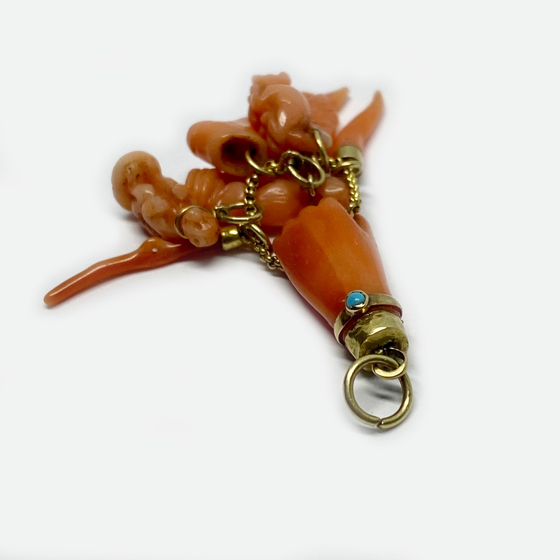 Antique Coral Hand Charm Holder Pendant of 14k Gold - Trademark