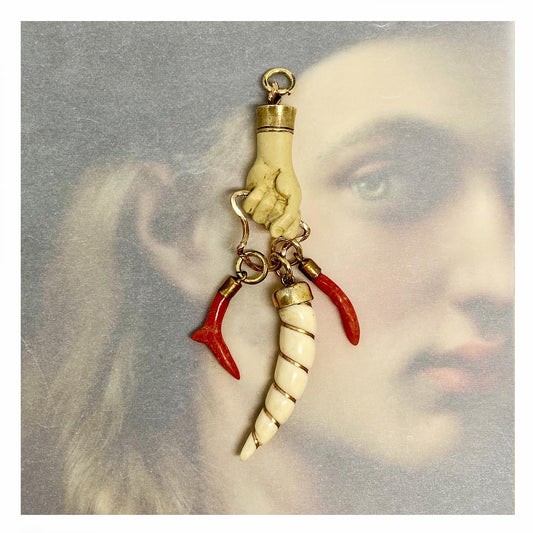 Vintage 1960s Gold Plated Resin And Coral Figa Charm