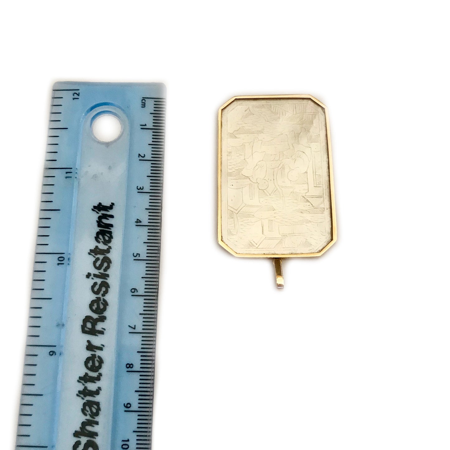 Antique 18K Gold Mother of Pearl Chinese Gaming Counter Token Pendant
