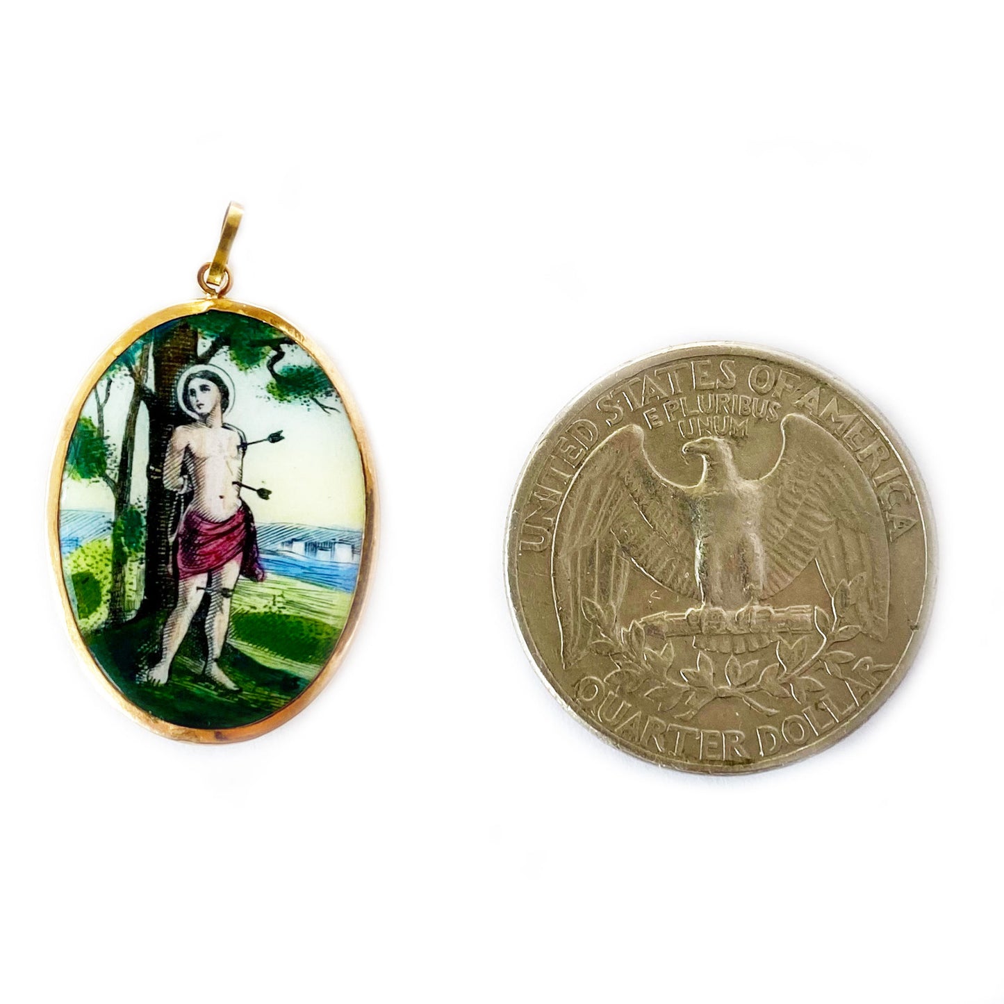 Vintage 14k Gold Enamel Religious Saint Sebastian Medal